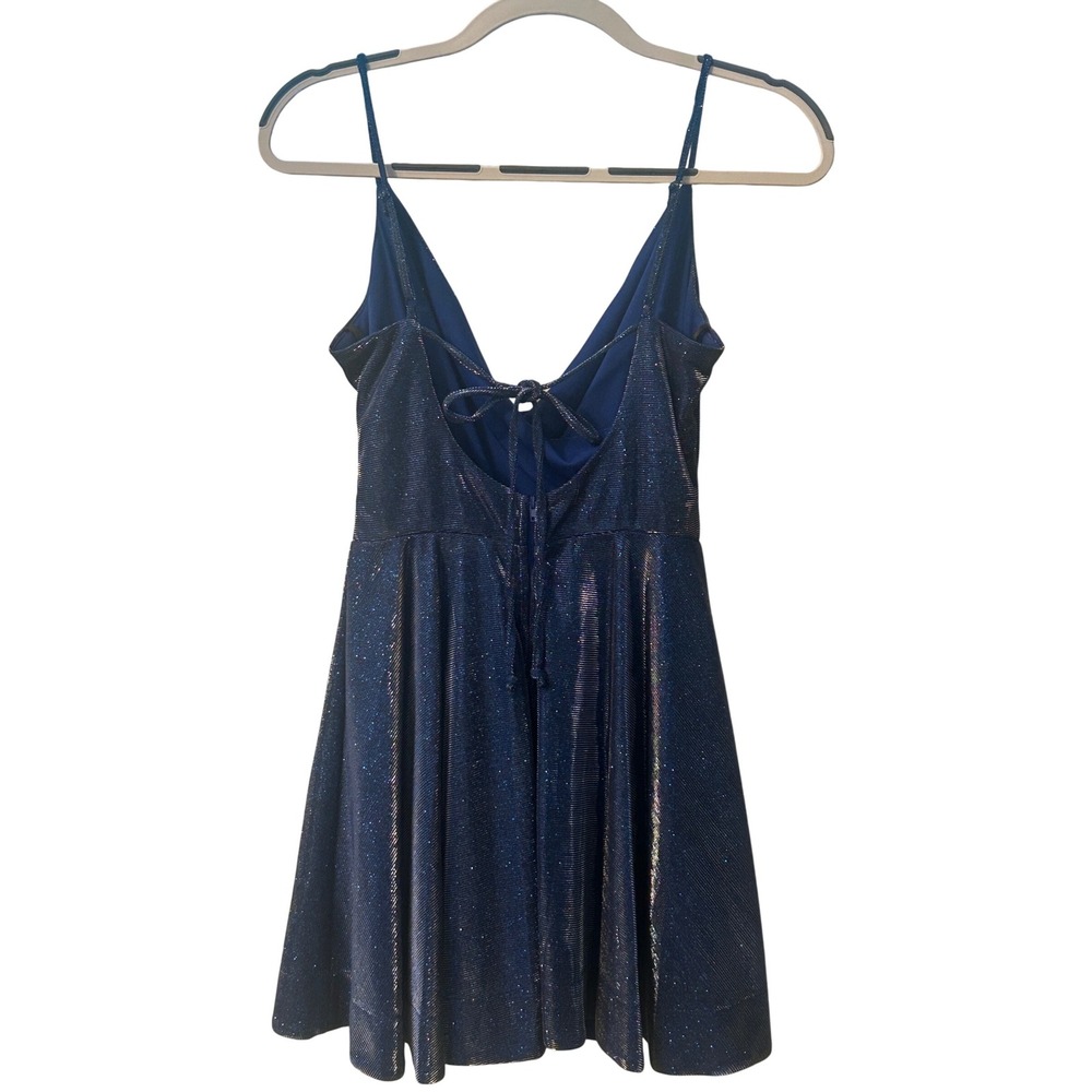 B. Darlin Shimmering Party Dress Strappy Back Cocktail Gown Blue Size 7/8 - Picture 3 of 6